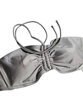 Shade & Shore Silver-Grey Ruching Bandeau with Tie Straps